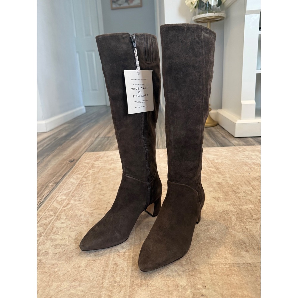 Alex Marie Womens Brown Suede Pointed Toe Block Heel Knee High Boots Size 6M